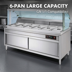 Commercial 6-<b>Pans</b> Buffet Warmer Table 304 Stainless Steel Food Bain Marie for Hotel Premium 304 Stainless Steel Constructed With - Product Image 2