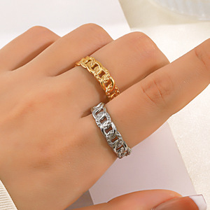Anillo de Acero Inoxidable Estilo Instagram Europeo y Americano, Moderno, Martillado, Personalizado, Hip Hop, Minimalista, Chapado en Oro de 18K - Product Image 2