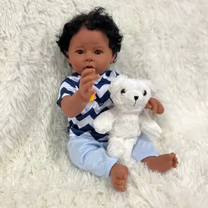 Bebe Reborn Doll 55CMソフトボディシリコンリボーンベイビーボーイズブラックスキンアフリカンアメリカンベビードール