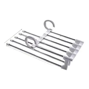 5 In 1 Stainless Steel Multifunction Black Folding Pants Hanger Clothes Storage Trousers Rack Holder For Wardrobe