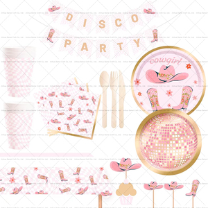 DAMAI Cowgirl Disco Birthday Party Plates Napkins Tableware Set 40-60 Pcs Plastic <b>for</b> Bachelorette Celebration Decorations - Product Image 2