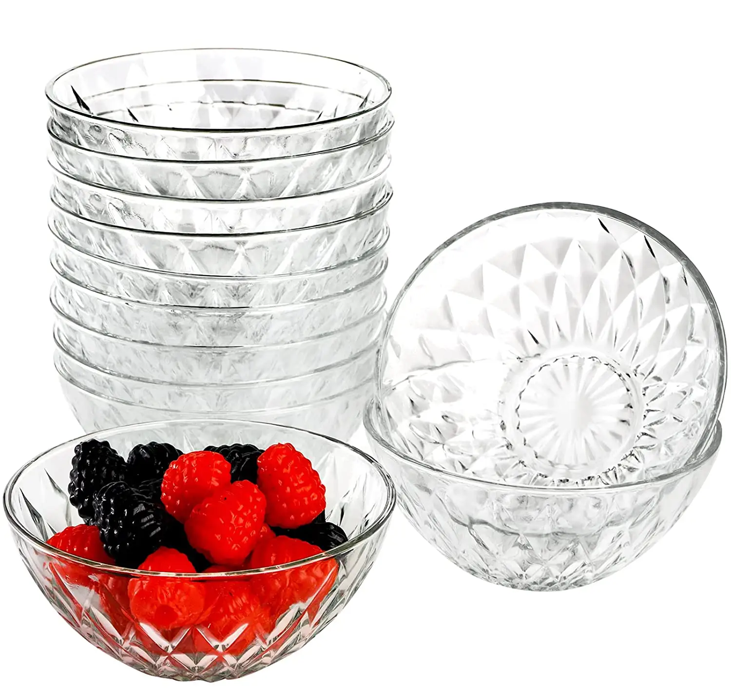 10 Oz Mini Glazen Kommen 4.75 Inch Diamond Cut Glas Prep Bowls Stapelbaar Glas Slabakken Voor Fruit Granen Snoep yoghurt Keuken