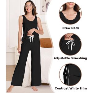 Ensemble de pyjamas pour femmes en viscose de bambou, débardeur doux, pantalon long, vêtements de nuit sans manches, vêtements de nuit décontractés pour femmes, ensembles de pyjamas en modal - Product Image 4