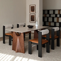 Ensemble de table à manger moderne en bois naturel et dalle de pierre, résistant à l'eau et aux taches, table à manger de salon pour 4 personnes