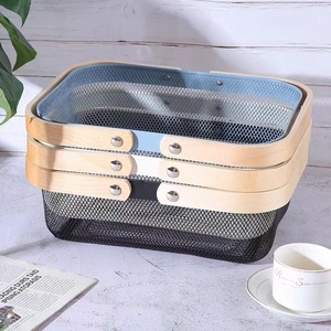 Nhà Máy Giá Tiết Kiệm Không Gian Rau Trái Cây Dây Di Động Sắt Lưu Trữ Dã Ngoại Giỏ Với Gỗ Xử Lý - Product Image 4