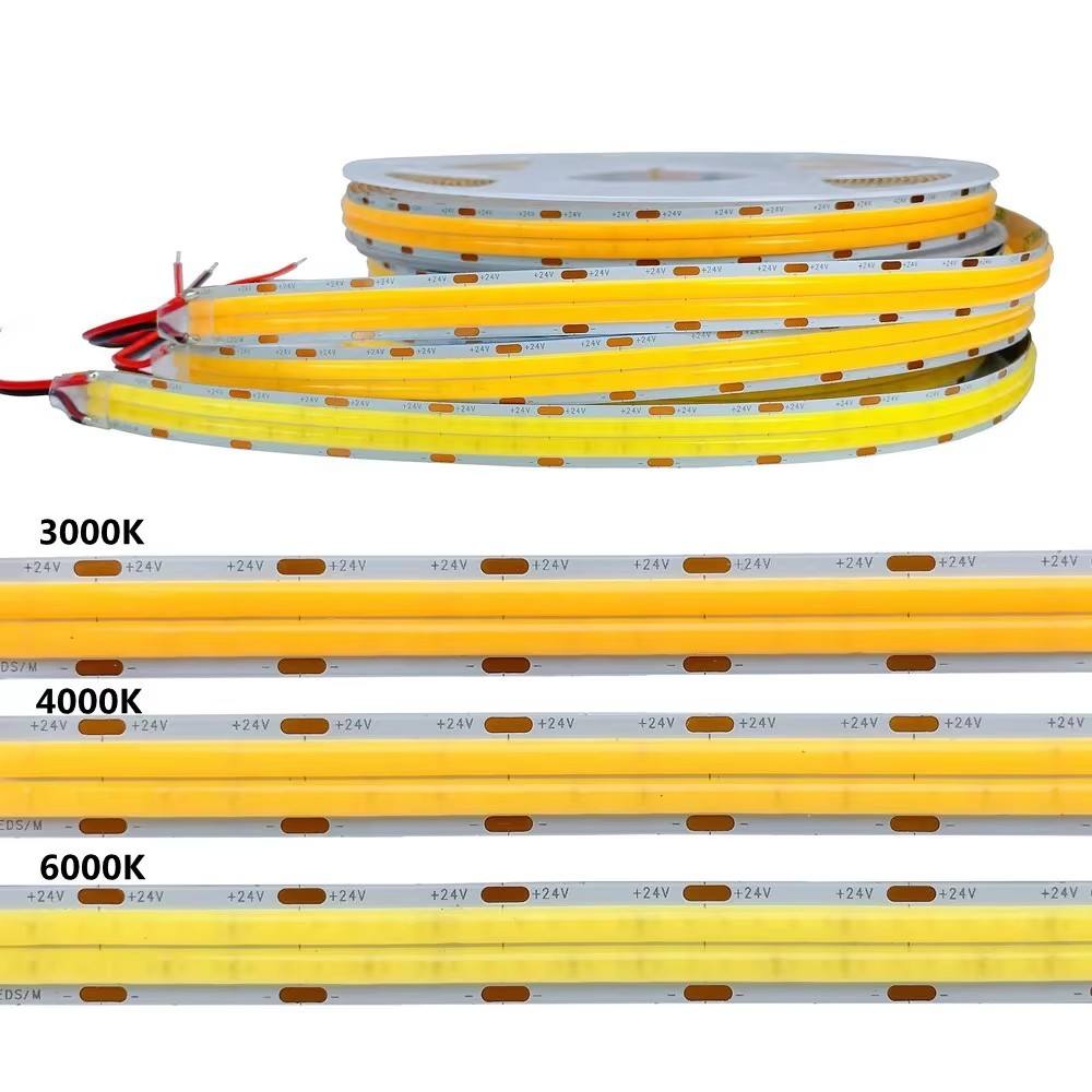 COB LED Strip Lights 24V Dimmable 600leds Double Row Flexible LED Rope Lights for Bedroom with Remote Living Room Shelf Cabinet