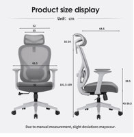 Chaise de bureau ergonomique moderne à dossier haut en maille, avec appui-tête 3D réglable, vérin à gaz chromé, garantie 3-5 ans, blanche - Vente en gros