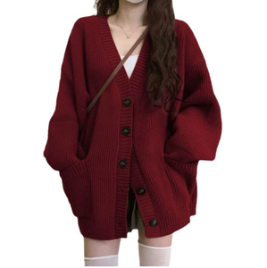 Dames herfst-winter gebreide trui losse, lui uitziende kraag vest jas lang trendy - Product Image 1