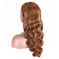Perruques longues en cheveux humains naturels ondulés, couleur ombrée blonde avec mèches, densité 180, avec dentelle transparente 13*4 pour frontale en dentelle