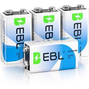 Pilas Alcalinas EBL AA Modelo 9V, Paquete de 4, Larga Duración, 9 Voltios, Forma de Botón Cilíndrico, para Detectores de Humo Domésticos y Juguetes - Product Image 1