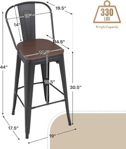 Colección apilable, paquete de 2 Taburetes de Bar de altura de mostrador de 24,5 pulgadas, Taburetes de Bar negros modernos, patas traseras de Metal para Isla de cocina, hogar - Product Image 4
