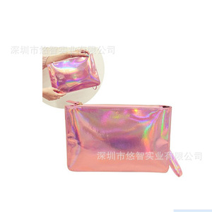 Metallic laser-cut leather trendy storage <b>bag</b>, colorful clutch, women's <b>bag</b> promotional gift, logo printing available. - Product Image 1