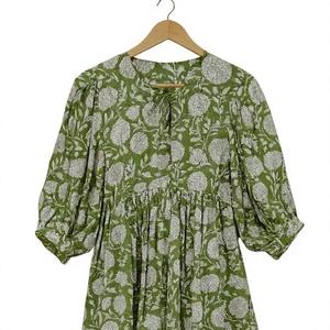 Vestido Midi de Algodón Transpirable y Ecológico con Estampado Floral Verde para Mujer, Vestido Informal, Vestido Estampado, Top Corto - Product Image 2