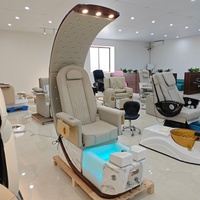 Fauteuil de pédicure électrique professionnel de luxe inclinable avec spa pour les pieds, arche en cristal, bassin LED et base en marbre pour salon de beauté
