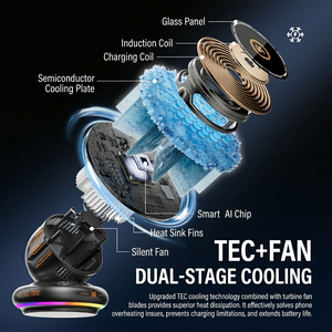 D3 15W Magnetic Wireless Charging Car Phone Mount with Cooling Fan RGB Ambient Light for Dashboard Navigation - Product Image 6