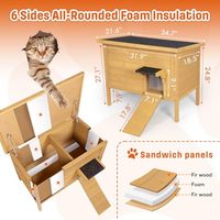 Maisonnette pour chats en bois isolée pour l'hiver, pliable, avec échelle, pour plusieurs chats