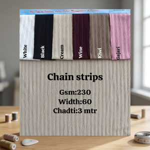 Tissu tricoté côtelé à rayures en chaîne de qualité supérieure, 230 GSM, textile polyester pour saris, vêtements de mode et habillement - Product Image 3