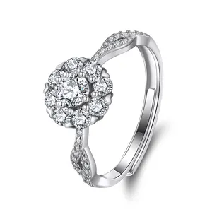 RINNTIN Высокое качество циркон кольцо в 925 стерлингового серебра Свадебные украшения для женщин классический стиль моды вращающееся кольцо