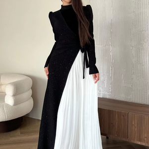 knee length dresses for ladies Ivy Colorblock Black and Ivory White Organic Cotton Knit Long Sleeve Midi Dress by Another Girl Xs