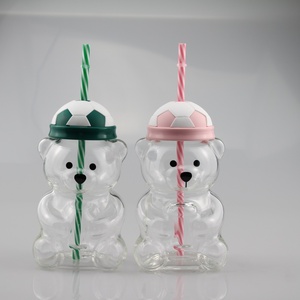 Garrafa de Água de Vidro Reutilizável com Canudo 2026 Soccer Bear Cup para Fãs - Presente Personalizado de Futebol para Crianças e Adultos - Product Image 5