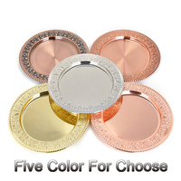 Assiettes de présentation décoratives en acier inoxydable de 13 pouces, multicolores, plaquées métal, durables, pour mariages et banquets (vente en gros)