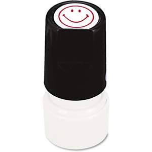 Round Universal Self-Inking <b>Stamp</b> for Smiley Face Pre-Inked/Re-Inkable Red for Office Use-Item 10080 - Product Image 1