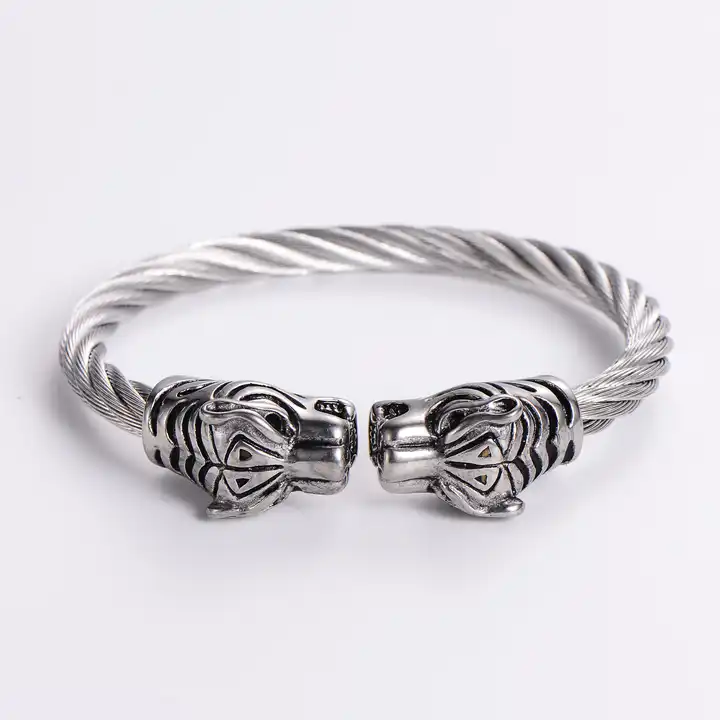 Amazon.com: RobertDTesta Men's Tiger Head Bracelet, Viking Gothic Vintage Tiger  Head Stainless Steel Bracelet,Silver,22 cm : Everything Else