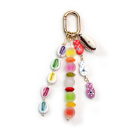 Breloque de sac en perles de verre peintes à la main colorées, coquillage vintage, conque, œil porte-bonheur, cœur, fleur, porte-clés perlé, décoration rétro pour sac et pochette