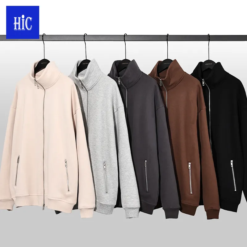 2022 özel Metal çift fermuar standı yaka erkek krem renk Hoodie 360g Polar Polar kalınlaşmış erkek Heayweight hoodie