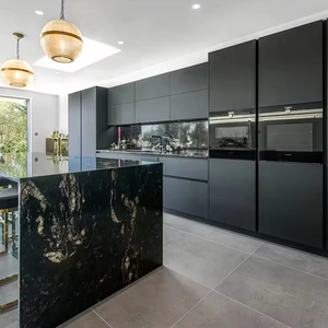 Set Completo di Mobili da Cucina Modulari di Lusso a L, Ecologici, Pronti per l'Assemblaggio, Dimensioni Personalizzabili, Smart, in <span class=keywords><strong>MDF</strong></span> <span class=keywords><strong>Laccato</strong></span> <span class=keywords><strong>Nero</strong></span> Opaco - Product Image 1