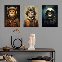 Poster Métallique Personnalisable à Fixation Magnétique : Art Mural de Salon Tendance, Impression Pilotes de Cirque et Chats au Travail
