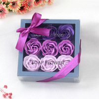 AYOYO 9 fleurs/boîte, ensemble de fleurs artificielles décoratives, rose en savon à dégradé de couleur, boîte cadeau pour la fête des mères, cadeau pour femme