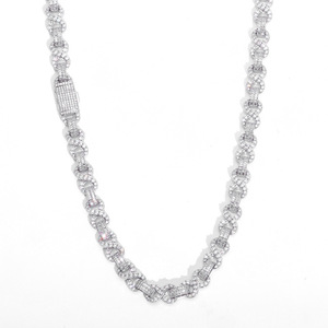 Collar de Moissanita Premium Personalizado con Eslabones Infinitos, Plata 925, Estilo Hip Hop Iced Out, Cadena Alternada de Baguette, VVS, Pasa el Test de Diamantes - Product Image 6