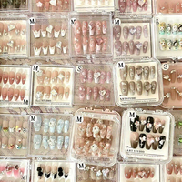 Lot de 10 faux ongles en acrylique 3D en forme d'amande et de stiletto, faits à la main en ABS pur, style français carré pour doigts, assortiment aléatoire