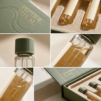 Boîte rigide personnalisée vert sauge/gris en carton pour 6 flacons de peptides, en pâte moulée, avec logo gaufré offset, pour soins personnels
