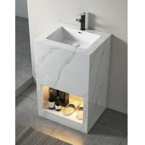 Lavabo con columna de mármol personalizado moderno, lavabo de pie de piedra sinterizada, lavabo independiente de pizarra de <span class=keywords><strong>roca</strong></span> para Baño - Product Image 1