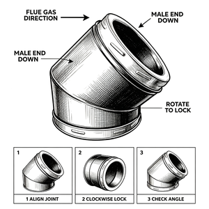 Coude de cheminée à double paroi isolé à 45 degrés, connecteur de tuyau de poêle, coude de cheminée thermolaqué noir pour poêle à <span class=keywords><strong>bois</strong></span> - Product Image 4