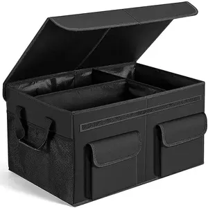 Car Trunk Organizer with Lid for SUV Large Capacity Trunk Organizer Sturdy Organizer Trunk with Non Slip Bottom
