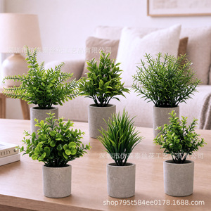 Plantes artificielles en pot Imitation Sentai 24 cm, verdure en plastique avec pot en ciment pour la décoration intérieure ou les ornements d'entrée - Product Image 2