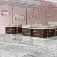 Comptoir de présentation de bijoux de luxe en or pour magasin, table de présentation, mobilier de bijouterie, vitrines en verre avec éclairage LED SUNDO