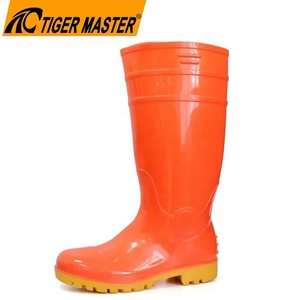 Bottes de sécurité de travail en PVC à paillettes, antidérapantes, imperméables, résistantes à l'huile, aux acides et aux alcalis, avec embout en acier et protection anti-perforation, pour hommes, orange - Product Image 1