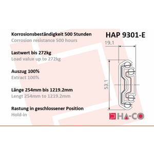 Glissière télescopique à extension complète HAP9301-E pour charges lourdes - Product Image 2