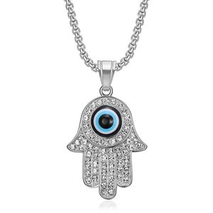 Collier Pendentif Main de Fatima en Acier Inoxydable avec Strass et Breloque Mauvais Œil, Chaîne Couleur Or et Argent, Bijou Cadeau - Product Image 5