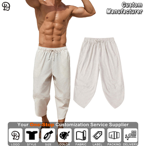 Pantalons Capri Harem <span class=keywords><strong>en</strong></span> Coton et <span class=keywords><strong>Lin</strong></span> <span class=keywords><strong>pour</strong></span> Hommes Personnalisés Légers et Amples Shorts 3/4 avec Cordon de Serrage Taille Élastique Décontractés Plage Bohème Yoga - Product Image 2