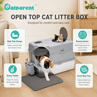 Bac à litière pour chat de luxe XL en acier inoxydable et ABS, design fermé, espace intérieur de 96 L, pelle facile à nettoyer, grande capacité, portable