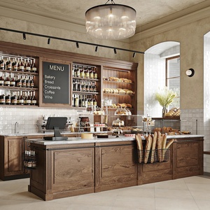 Vitrine de boulangerie moderne sur mesure avec vitrine à gâteaux en verre et comptoir de service en bois pour boulangerie - Product Image 1