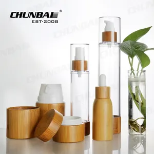 Wholesale Instock Matte Frosted Perfume Clear Glass Bamboo Lid Jars And Bottles For Cream Cosmetic