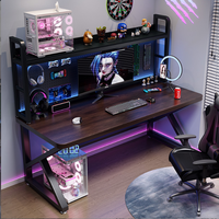 Grand bureau moderne ergonomique à DEL pour PC de jeu étagère de rangement en bois pour bureau à domicile Table d'ordinateur d'angle simple