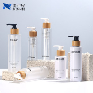 Botellas de bambú con bomba de madera Minnie de 100ml y 200ml, envases cosméticos para el cuidado de la piel, champú y loción. - Product Image 1