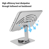 Support de téléphone portable flexible, rotation à 360°, hauteur réglable, pliable, en alliage d'aluminium argenté, compatible iPad, pour ordinateur portable et bureau